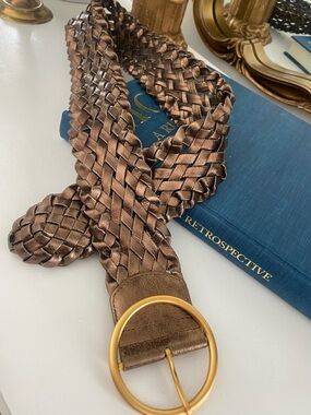 Woven Metallic Brown  Belt with Gold Buckle